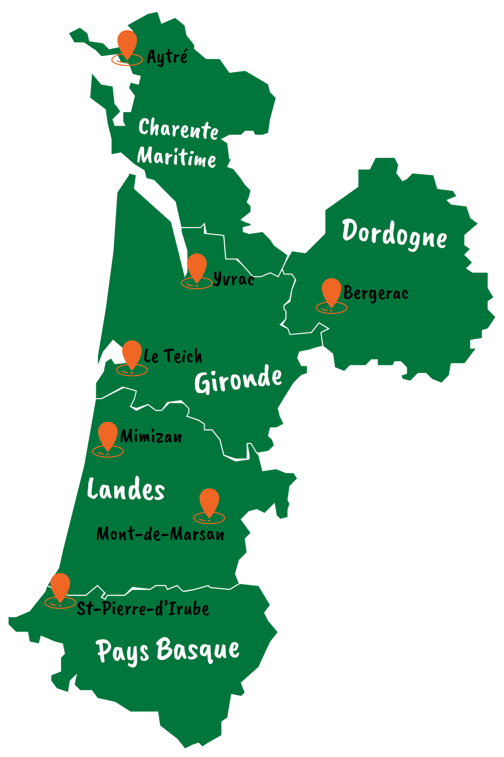 Carte des agences isoface en Gironde, Landes, Pays Basque, Dordogne et Charente-Maritime