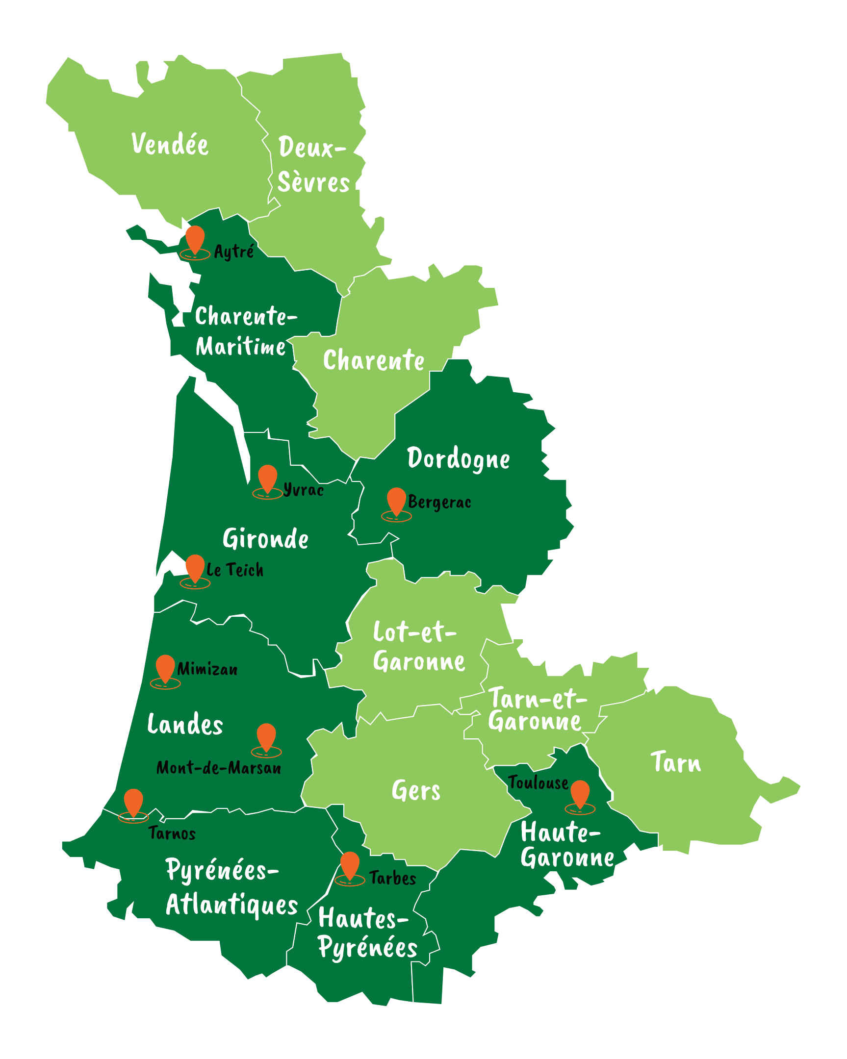 Carte agences ISO&FACE 02_2025 -V2 Carte Sud-Ouest des agences ISO&FACE